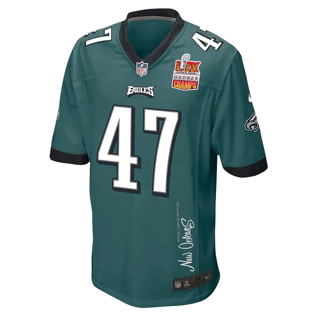 Zennovawear C.J. Uzomah 47 Philadelphia Eagles Super Bowl LIX Champions Patch 'New Orleans - Where Legends Are Made' EMBROIDERED Game Men Jersey...