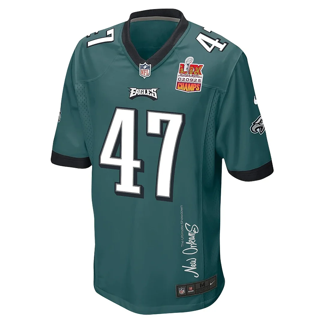 Zennovawear C.J. Uzomah 47 Philadelphia Eagles Super Bowl LIX Champions Patch 'New Orleans - The Ultimate Showdown' EMBROIDERED Game Men Jersey...