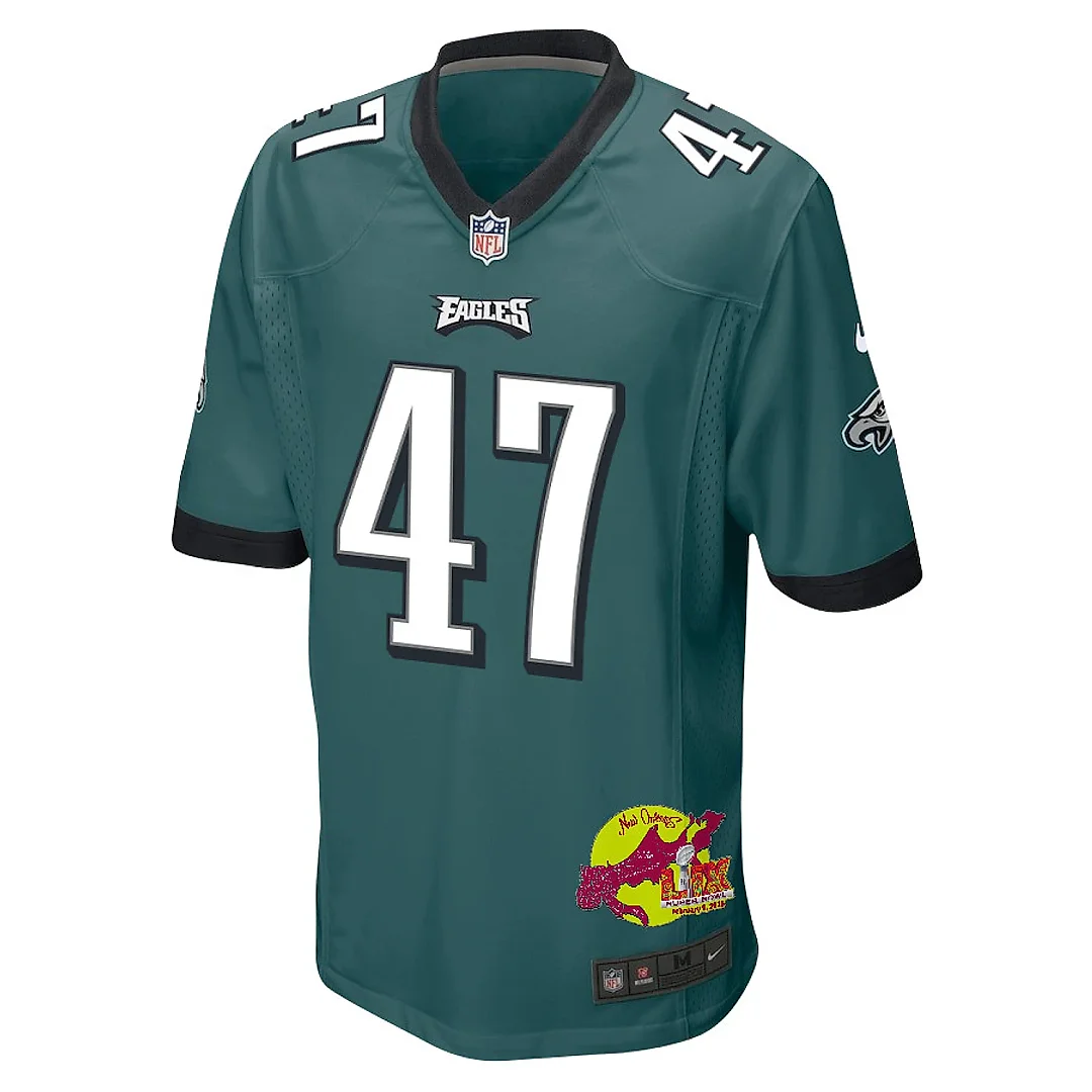 Zennovawear C.J. Uzomah 47 Philadelphia Eagles Super Bowl LIX New Orleans Patch Game Men Jersey - Midnight Green