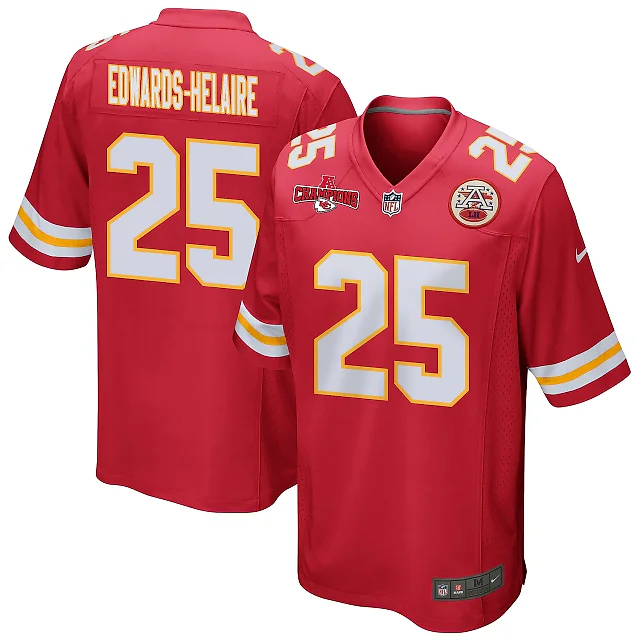 Zennovawear Clyde Edwards-Helaire 25 Kansas City Chiefs AFC Champions Patch Game Men Jersey - Red