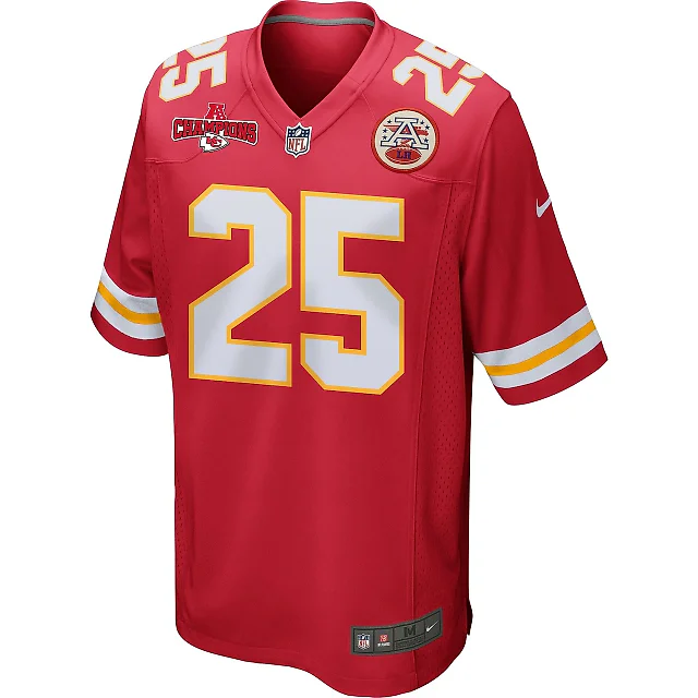 Zennovawear Clyde Edwards-Helaire 25 Kansas City Chiefs AFC Champions Patch Game Men Jersey - Red