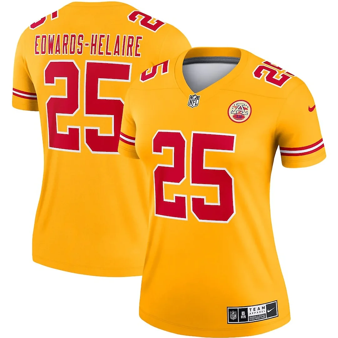 Zennovawear Clyde Edwards-Helaire 25 Kansas City Chiefs Women Inverted Legend Jersey - Gold