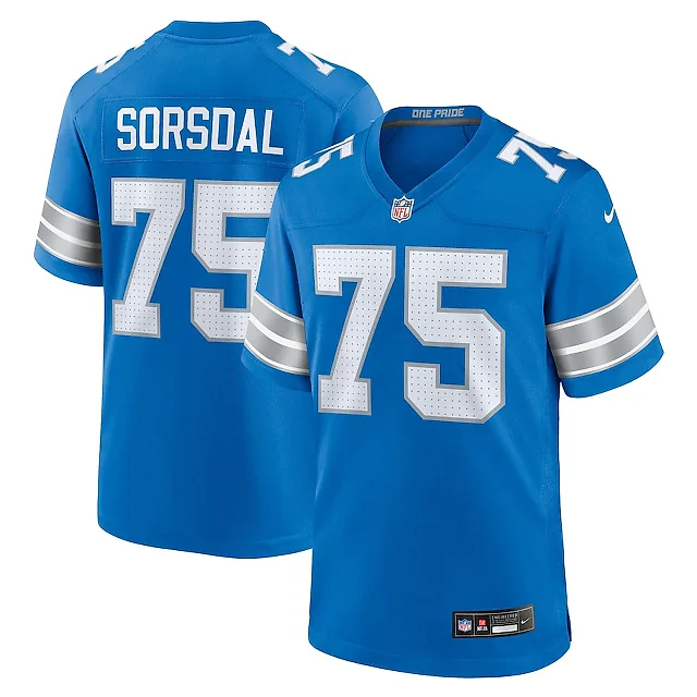 Zennovawear Colby Sorsdal 75 Detroit Lions Team Game Men Jersey - Blue