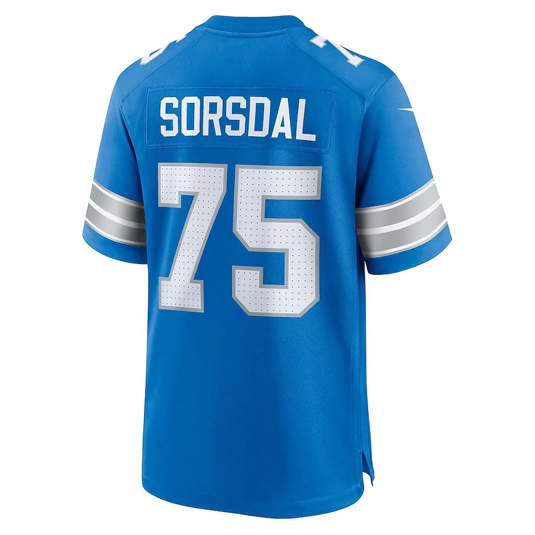 Zennovawear Colby Sorsdal 75 Detroit Lions Team Game Men Jersey - Blue