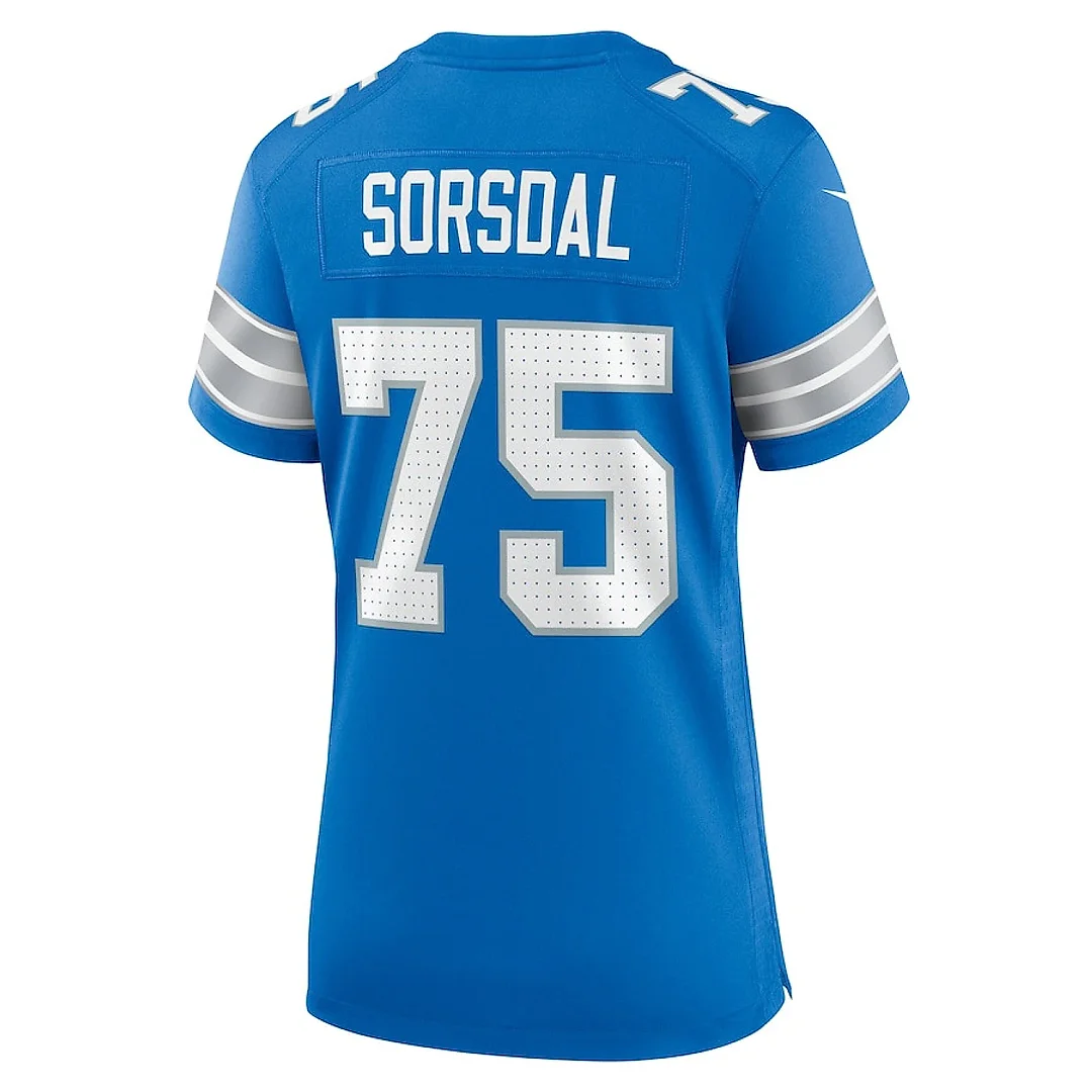 Zennovawear Colby Sorsdal 75 Detroit Lions Women's Team Game Jersey - Blue