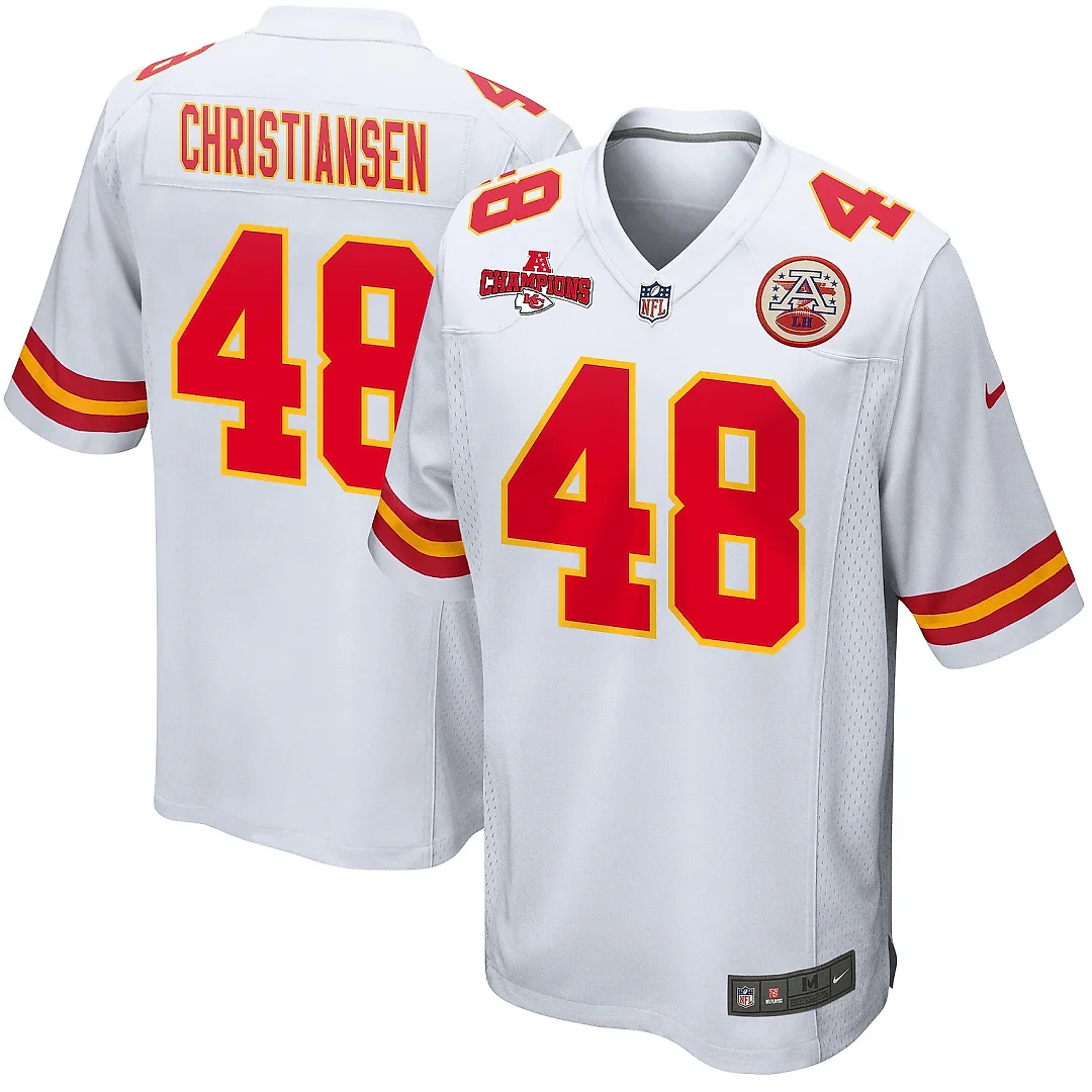 Zennovawear Cole Christiansen 48 Kansas City Chiefs AFC Champions Patch Game Men Jersey - White