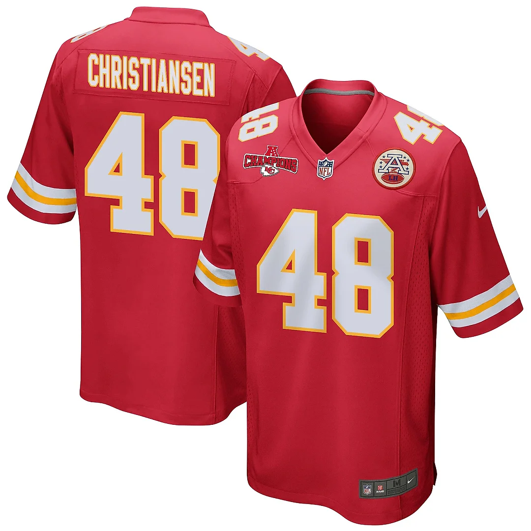 Zennovawear Cole Christiansen 48 Kansas City Chiefs AFC Champions Patch Game Men Jersey - Red