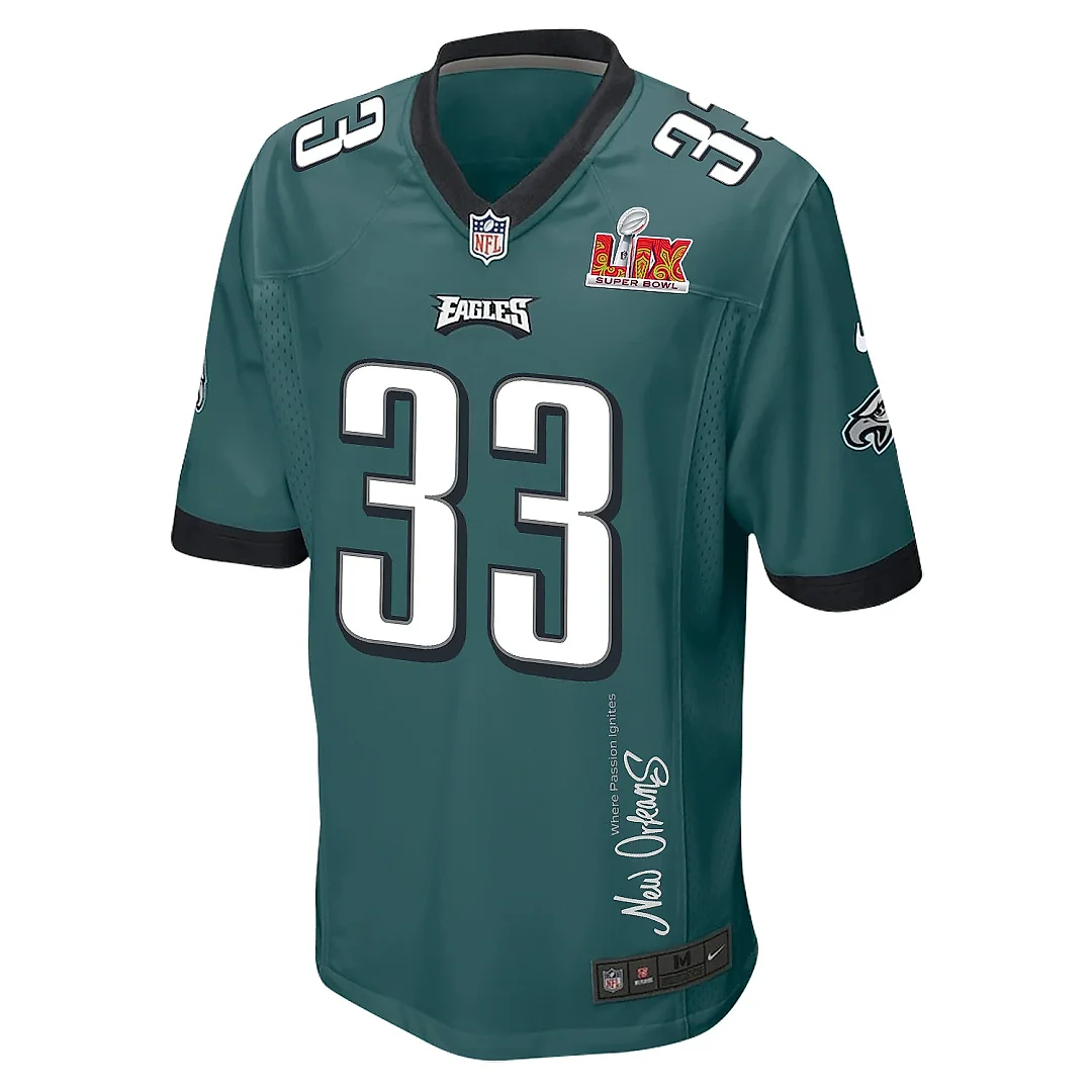 Zennovawear Cooper DeJean 33 Philadelphia Eagles Super Bowl LIX 'New Orleans - Where Passion Ignites' EMBROIDERED Game Men Jersey - Midnight Green