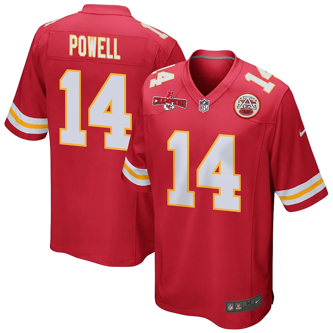 Zennovawear Cornell Powell 14 Kansas City Chiefs AFC Champions Patch Game Men Jersey - Red