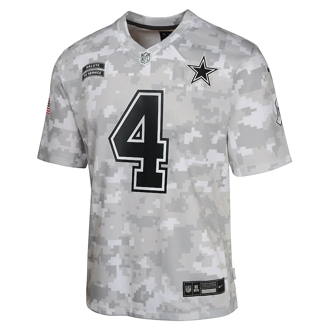 Zennovawear Dak Prescott 4 Dallas Cowboys 2024 Salute to Service Game YOUTH Jersey - Arctic Camo