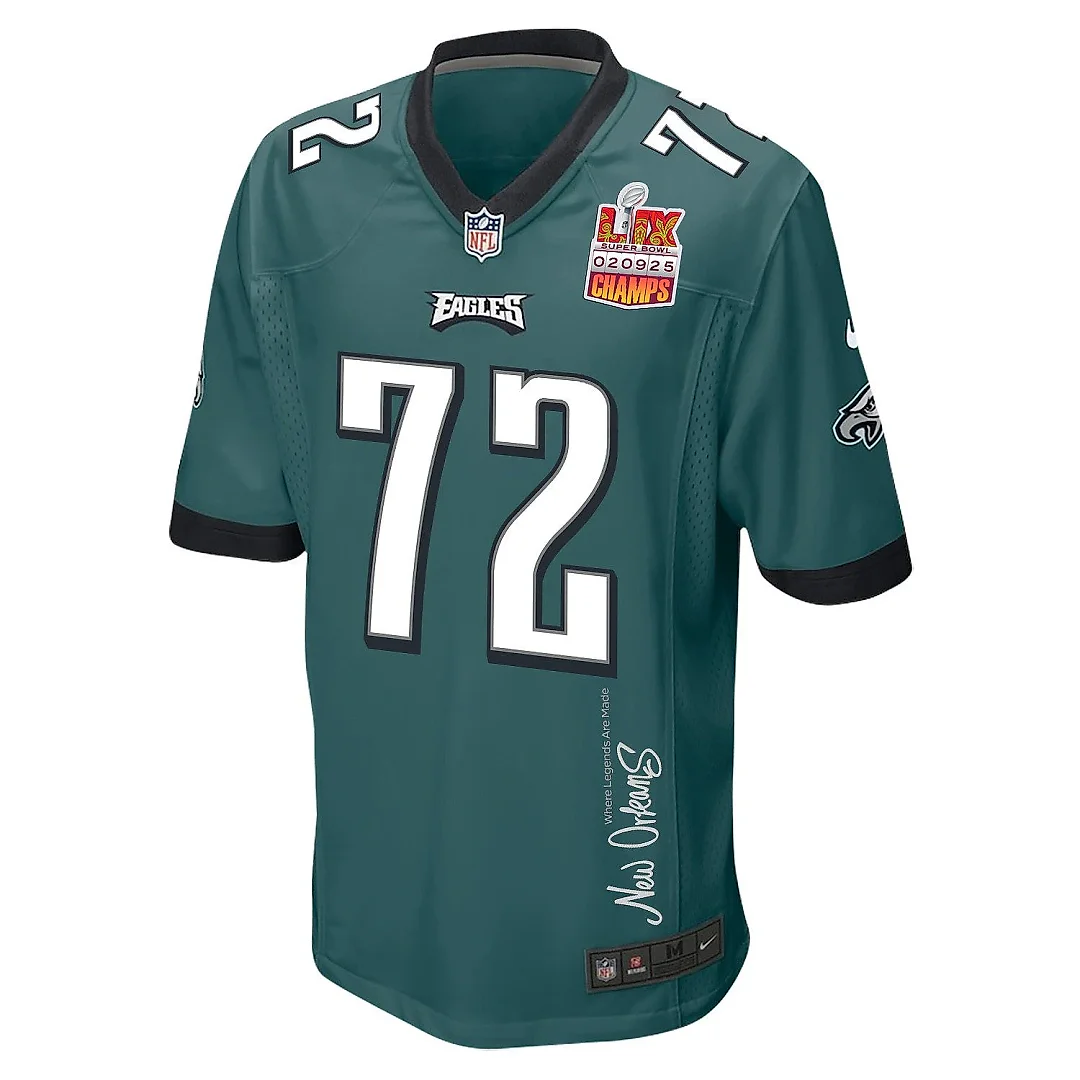 Zennovawear Darian Kinnard 72 Philadelphia Eagles Super Bowl LIX Champions Patch 'New Orleans - Where Legends Are Made' EMBROIDERED Game Men...