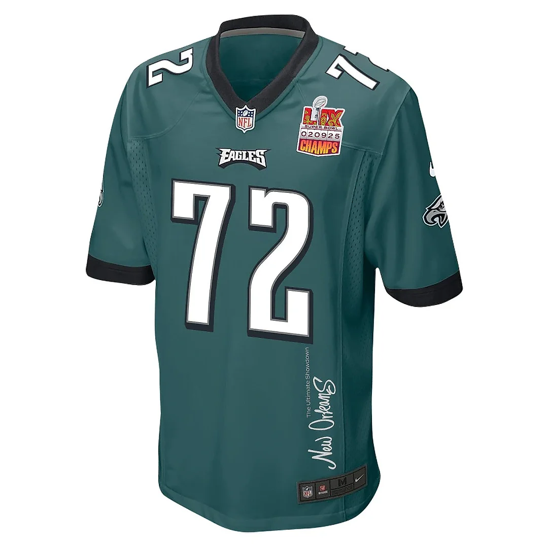Zennovawear Darian Kinnard 72 Philadelphia Eagles Super Bowl LIX Champions Patch 'New Orleans - The Ultimate Showdown' EMBROIDERED Game Men Jersey...