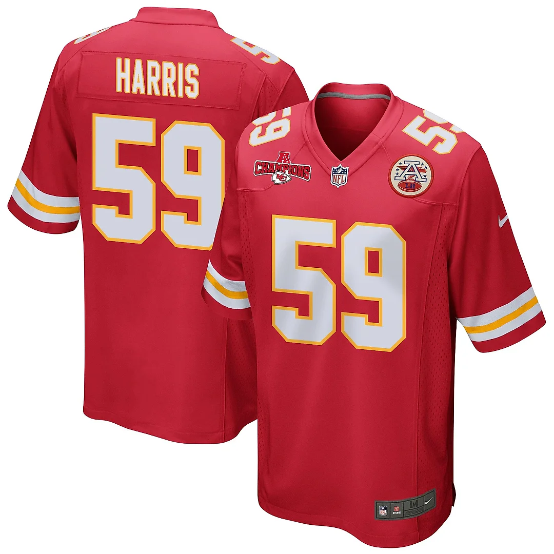 Zennovawear Darius Harris 59 Kansas City Chiefs AFC Champions Patch Game Men Jersey - Red