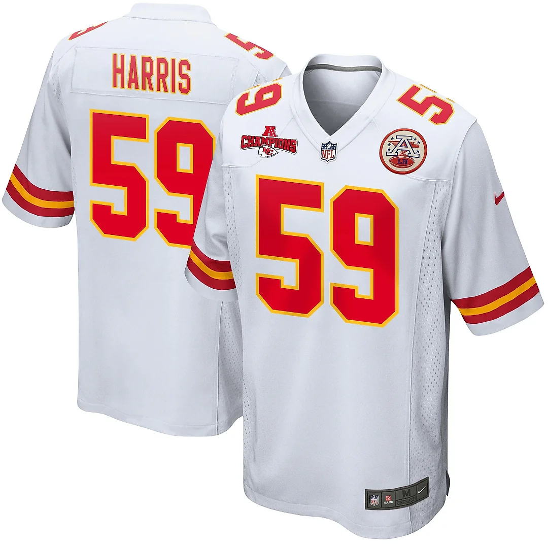Zennovawear Darius Harris 59 Kansas City Chiefs AFC Champions Patch Game Men Jersey - White