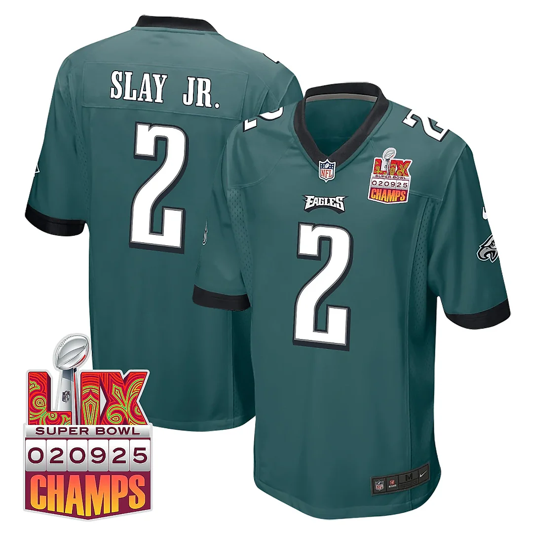 Zennovawear Darius Slay Jr. 2 Philadelphia Eagles Super Bowl LIX Champions Patch Game Men Jersey - Midnight Green