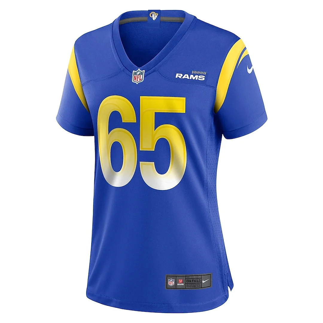 Zennovawear David Olajiga 65 Los Angeles Rams Women's Game Jersey - Royal