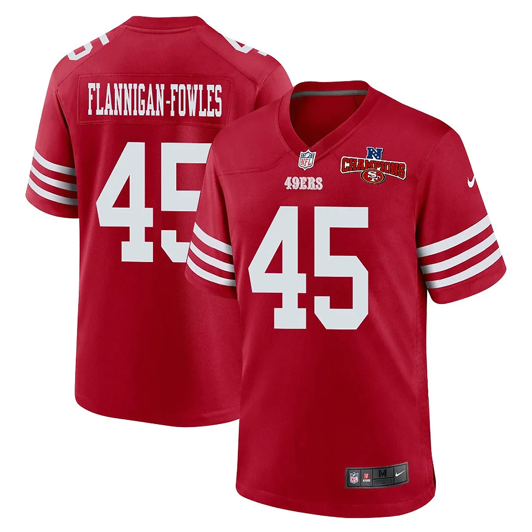 Zennovawear Demetrius Flannigan-Fowles 45 San Francisco 49ers NFC Champions Patch Game Men Jersey - Scarlet