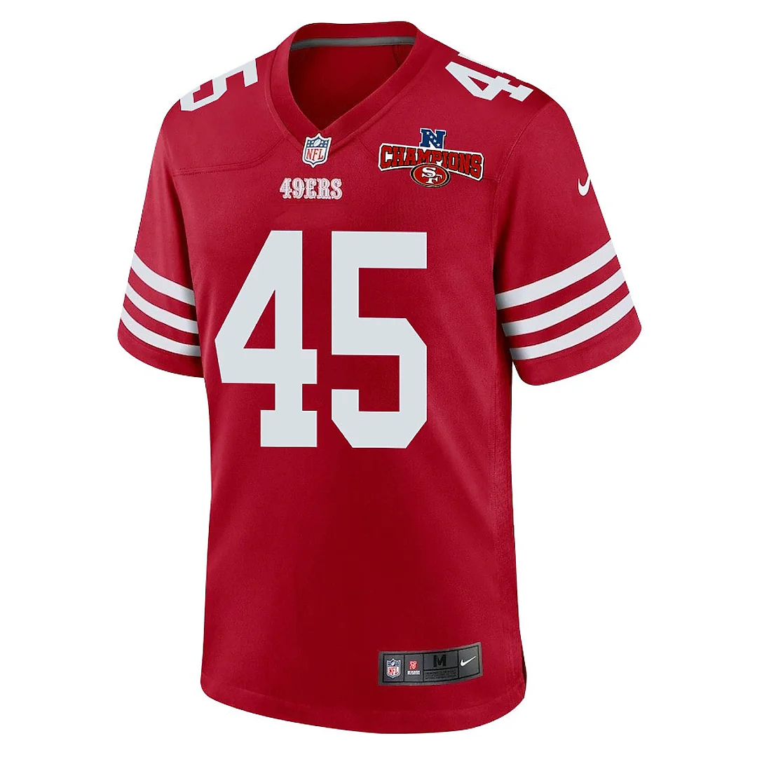 Zennovawear Demetrius Flannigan-Fowles 45 San Francisco 49ers NFC Champions Patch Game Men Jersey - Scarlet