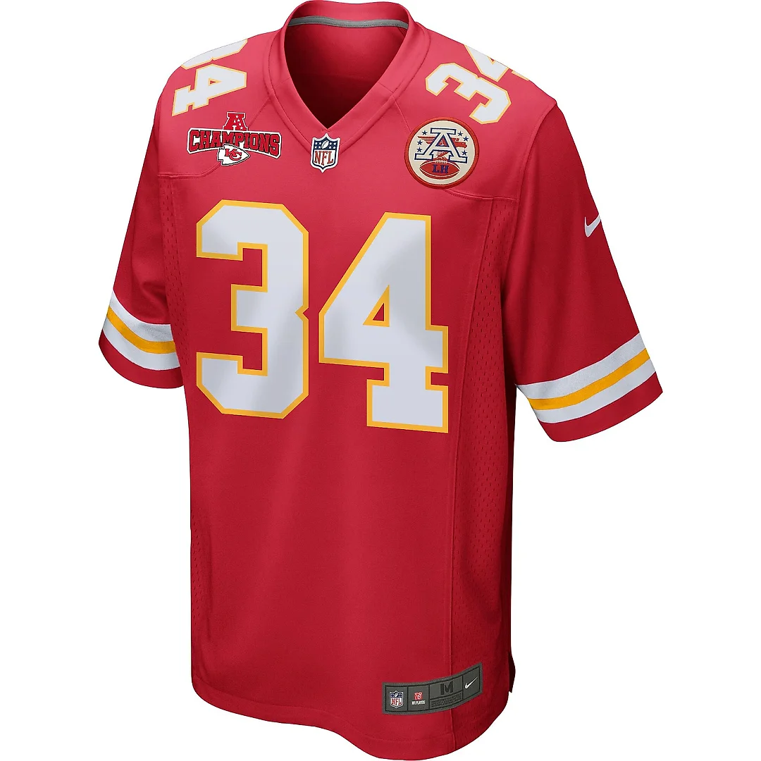 Zennovawear Deneric Prince 34 Kansas City Chiefs AFC Champions Patch Game Men Jersey - Red
