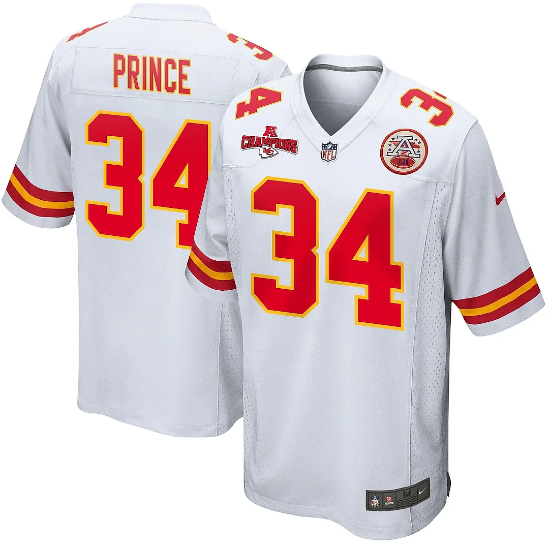 Zennovawear Deneric Prince 34 Kansas City Chiefs AFC Champions Patch Game Men Jersey - White