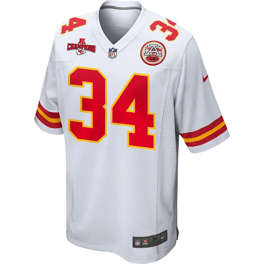 Zennovawear Deneric Prince 34 Kansas City Chiefs AFC Champions Patch Game Men Jersey - White
