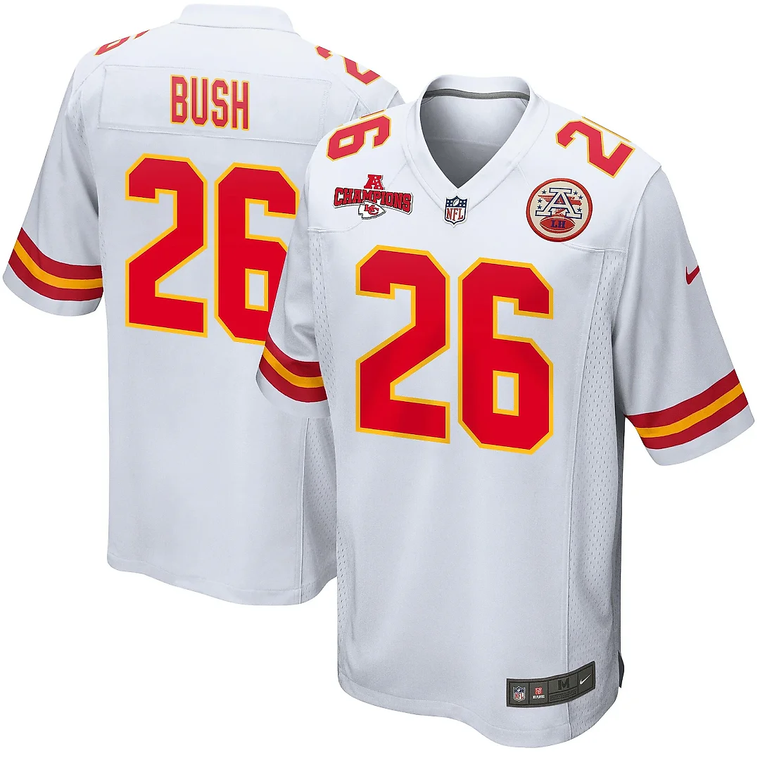 Zennovawear Deon Bush 26 Kansas City Chiefs AFC Champions Patch Game Men Jersey - White