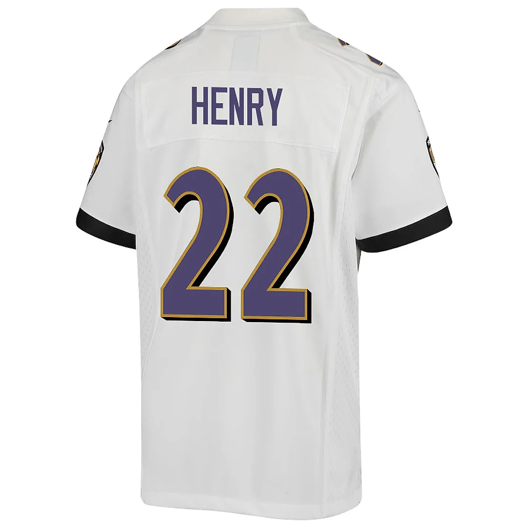 Zennovawear Derrick Henry 22 Baltimore Ravens Game YOUTH Jersey - White
