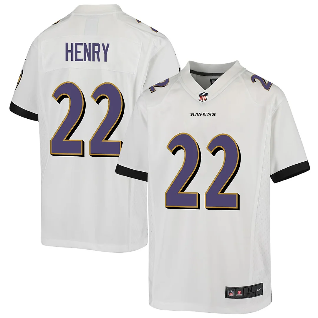 Zennovawear Derrick Henry 22 Baltimore Ravens Game YOUTH Jersey - White