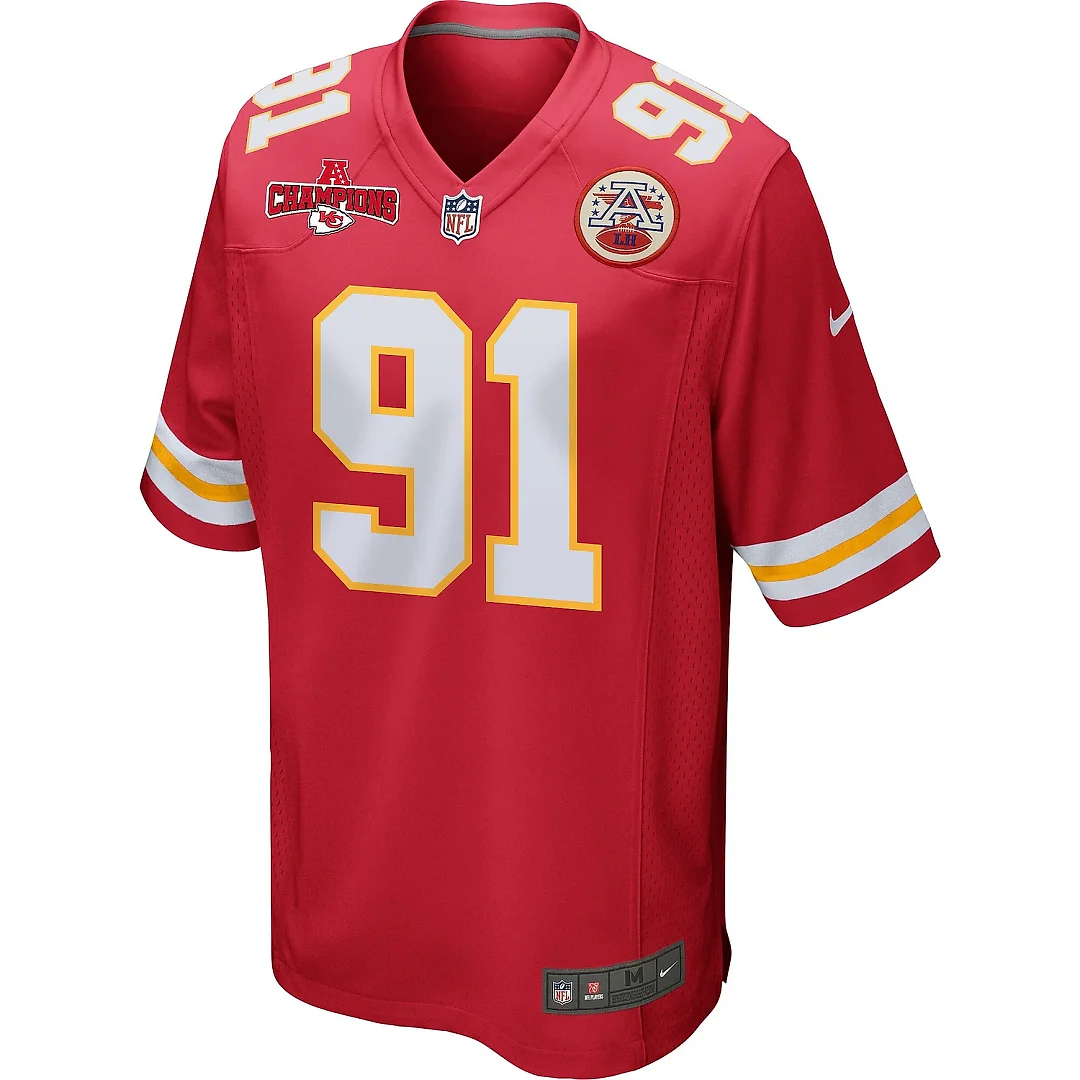Zennovawear Derrick Nnadi 91 Kansas City Chiefs AFC Champions Patch Game Men Jersey - Red