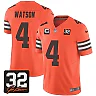 Zennovawear Deshaun Watson 4 Cleveland Browns Jim Brown Memorial Patch Game Men Jersey - Orange