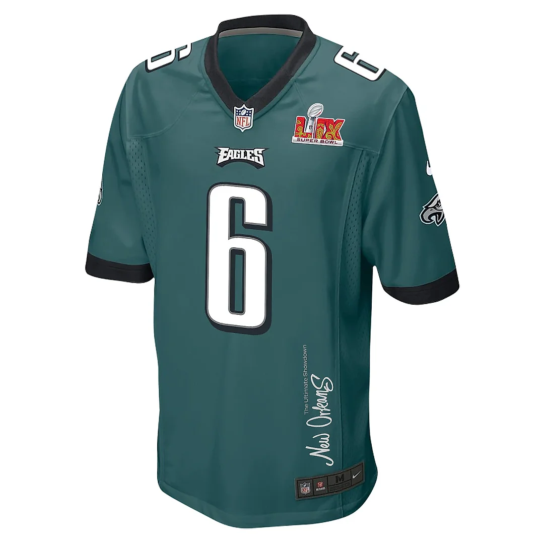 Zennovawear DeVonta Smith 6 Philadelphia Eagles Super Bowl LIX 'New Orleans - The Ultimate Showdown' EMBROIDERED Game Men Jersey - Midnight Green