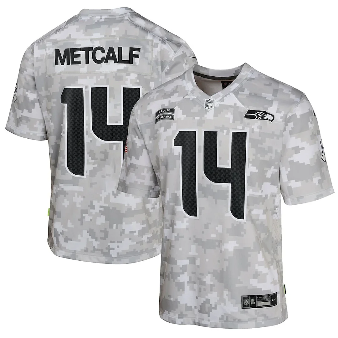 Zennovawear DK Metcalf 14 Seattle Seahawks 2024 Salute to Service Game YOUTH Jersey - Arctic Camo