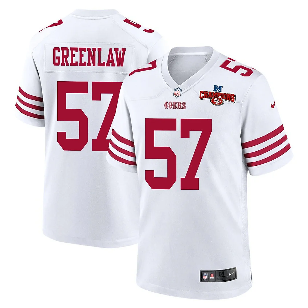 Zennovawear Dre Greenlaw 57 San Francisco 49ers NFC Champions Patch Game Men Jersey - White