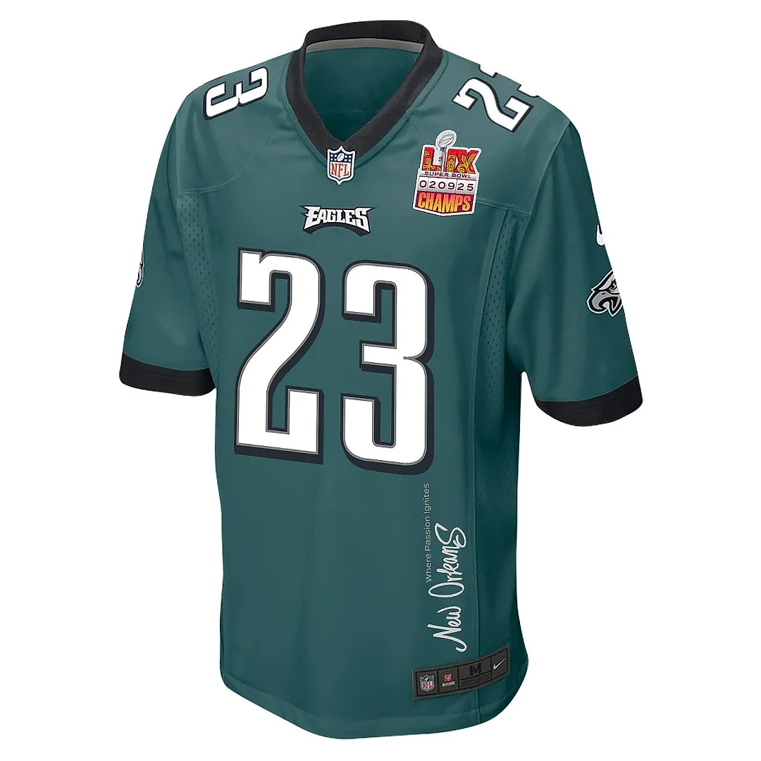 Zennovawear Eli Ricks 23 Philadelphia Eagles Super Bowl LIX Champions Patch 'New Orleans - Where Passion Ignites' EMBROIDERED Game Men Jersey...