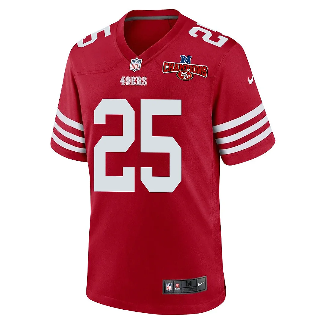 Zennovawear Elijah Mitchell 25 San Francisco 49ers NFC Champions Patch Game Men Jersey - Scarlet