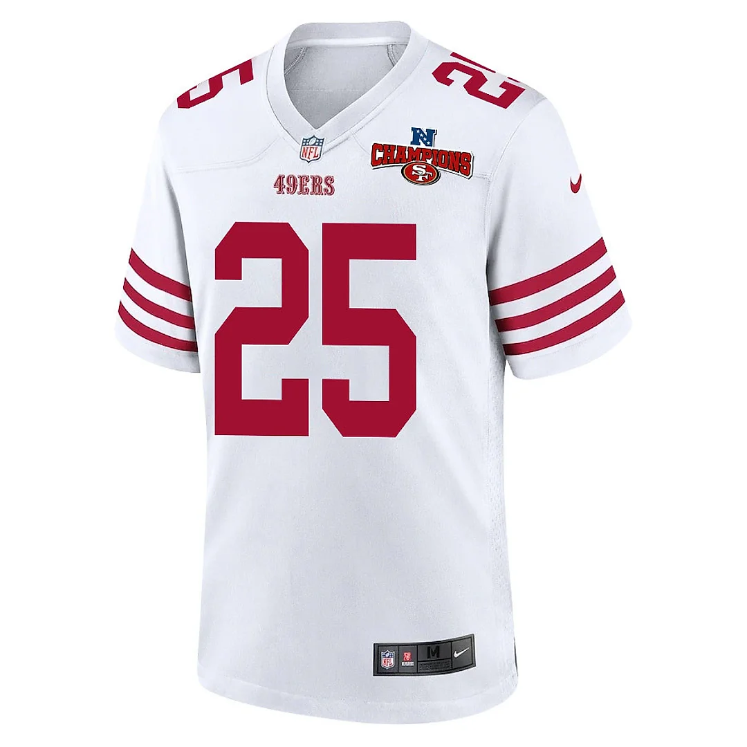 Zennovawear Elijah Mitchell 25 San Francisco 49ers NFC Champions Patch Game Men Jersey - White