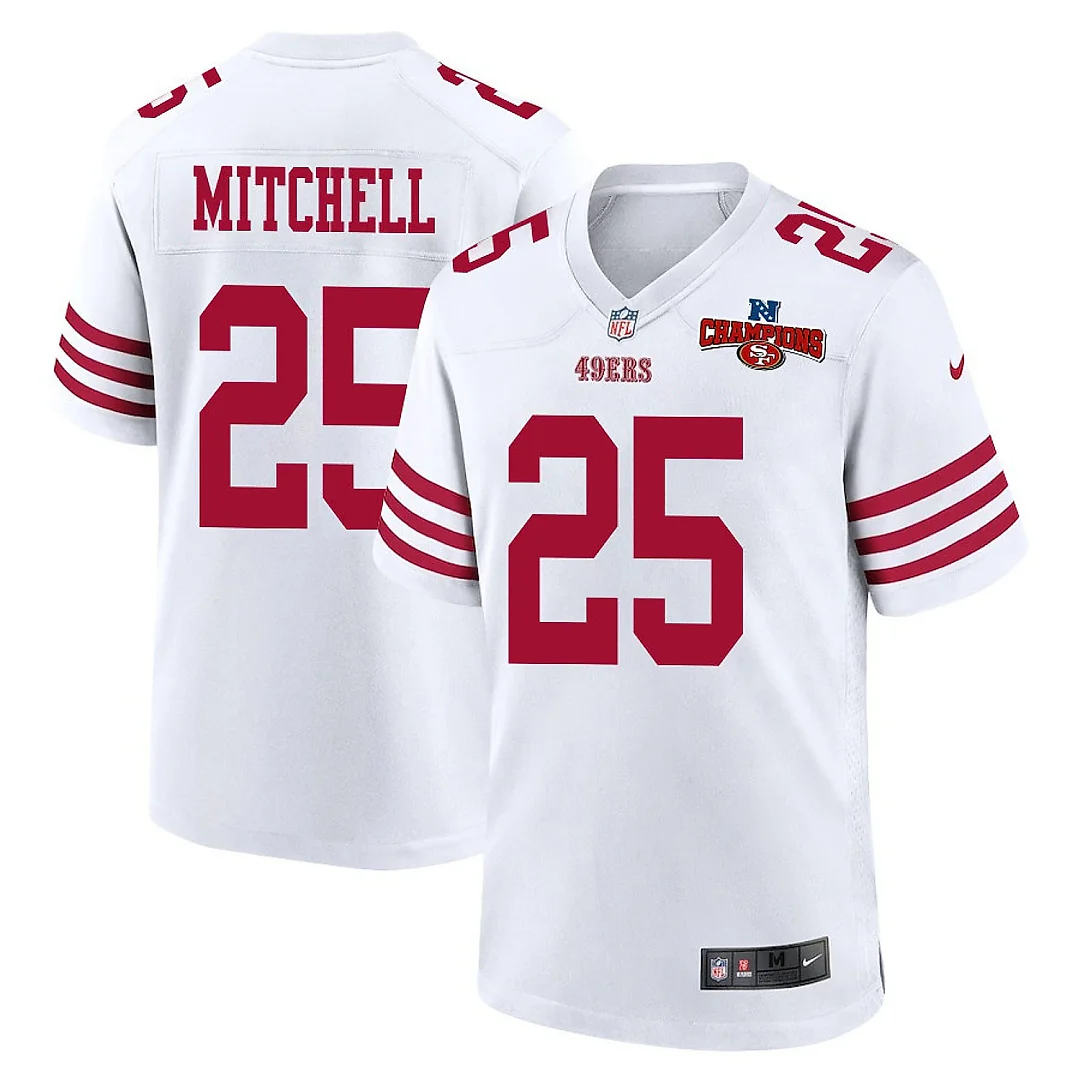Zennovawear Elijah Mitchell 25 San Francisco 49ers NFC Champions Patch Game Men Jersey - White