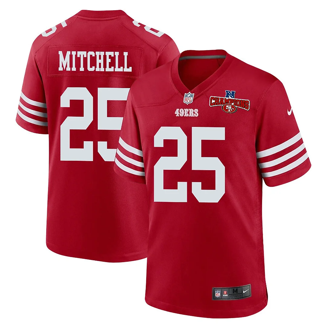 Zennovawear Elijah Mitchell 25 San Francisco 49ers NFC Champions Patch Game Men Jersey - Scarlet