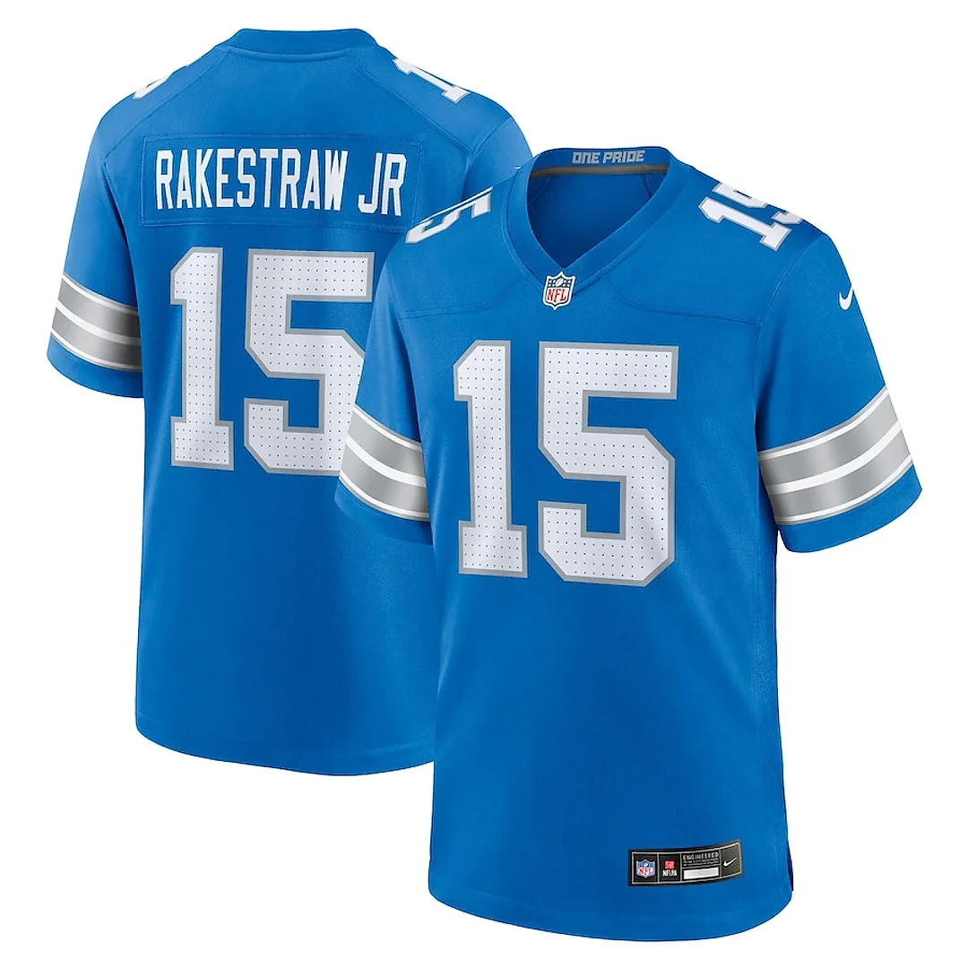 Zennovawear Ennis Rakestraw Jr. 15 Detroit Lions Team Game Men Jersey - Blue