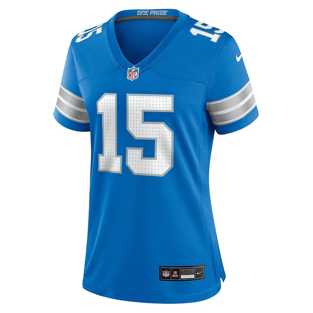 Zennovawear Ennis Rakestraw Jr. 15 Detroit Lions Women's Team Game Jersey - Blue