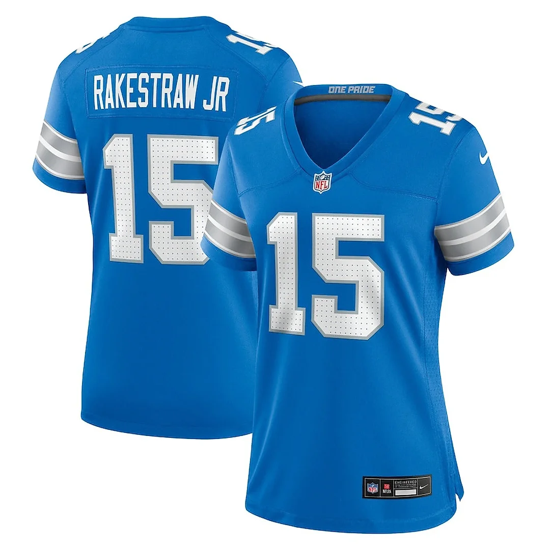 Zennovawear Ennis Rakestraw Jr. 15 Detroit Lions Women's Team Game Jersey - Blue