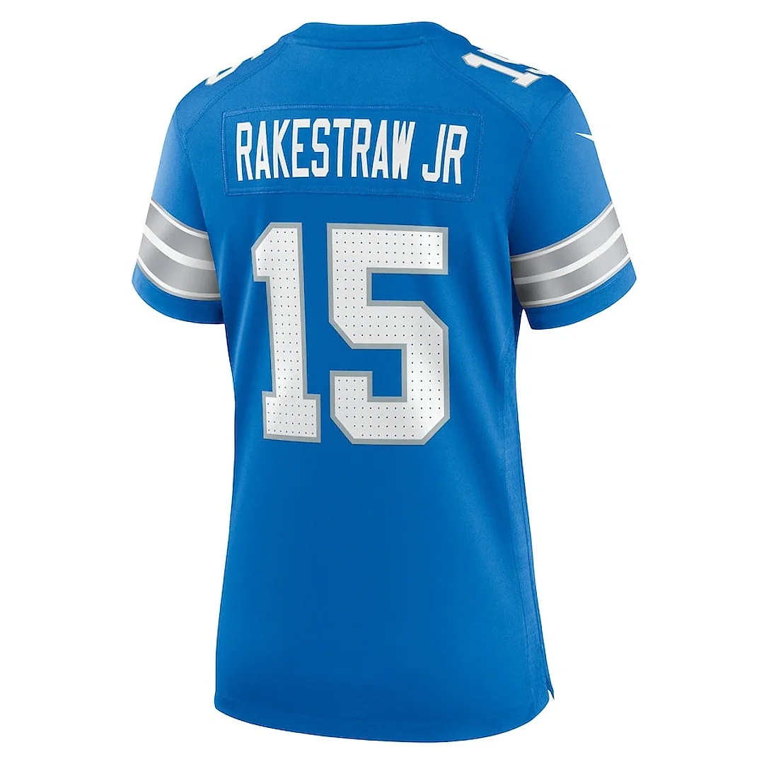 Zennovawear Ennis Rakestraw Jr. 15 Detroit Lions Women's Team Game Jersey - Blue