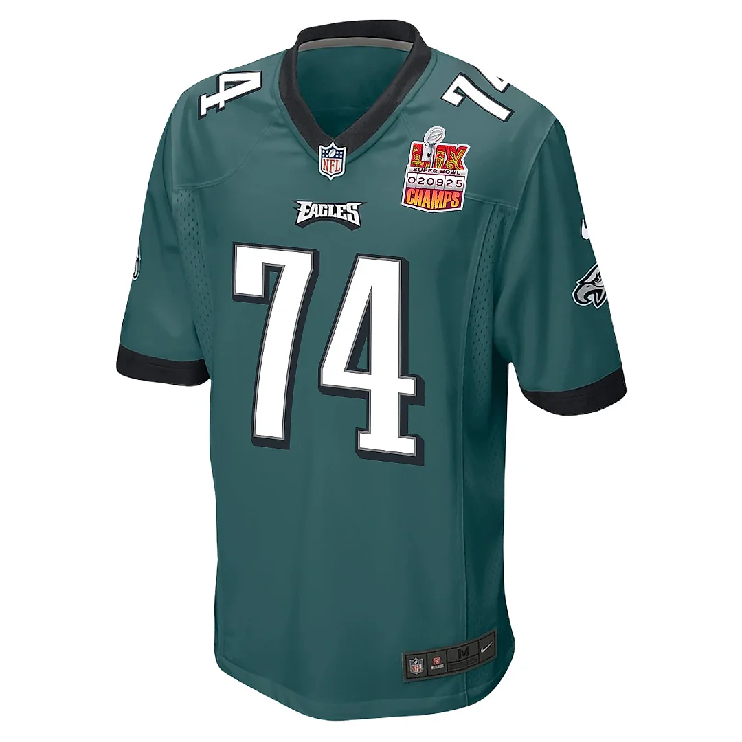 Zennovawear Fred Johnson 74 Philadelphia Eagles Super Bowl LIX Champions Patch Game Men Jersey - Midnight Green