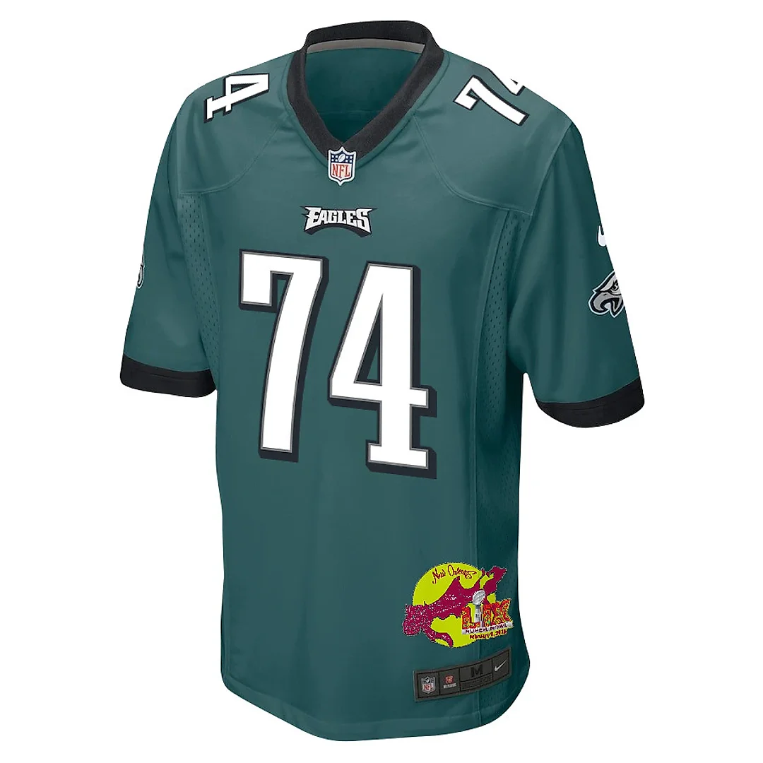 Zennovawear Fred Johnson 74 Philadelphia Eagles Super Bowl LIX New Orleans Patch Game Men Jersey - Midnight Green