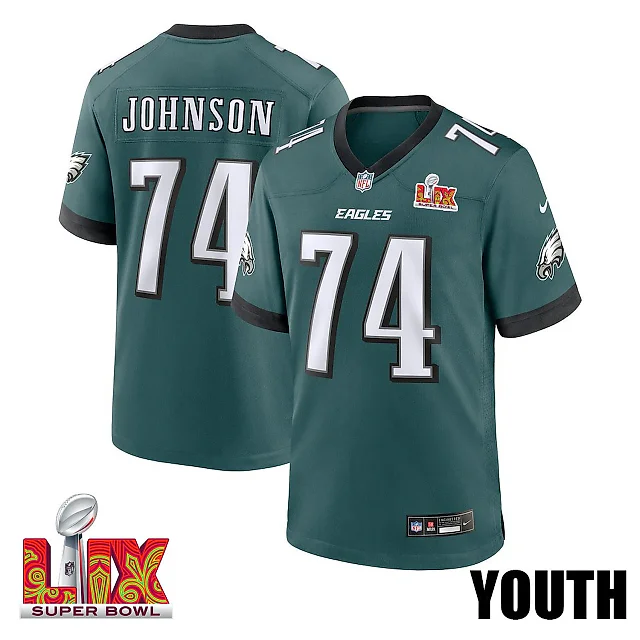 Zennovawear Fred Johnson 74 Philadelphia Eagles Super Bowl LIX YOUTH Jersey - Midnight Green