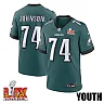 Zennovawear Fred Johnson 74 Philadelphia Eagles Super Bowl LIX YOUTH Jersey - Midnight Green