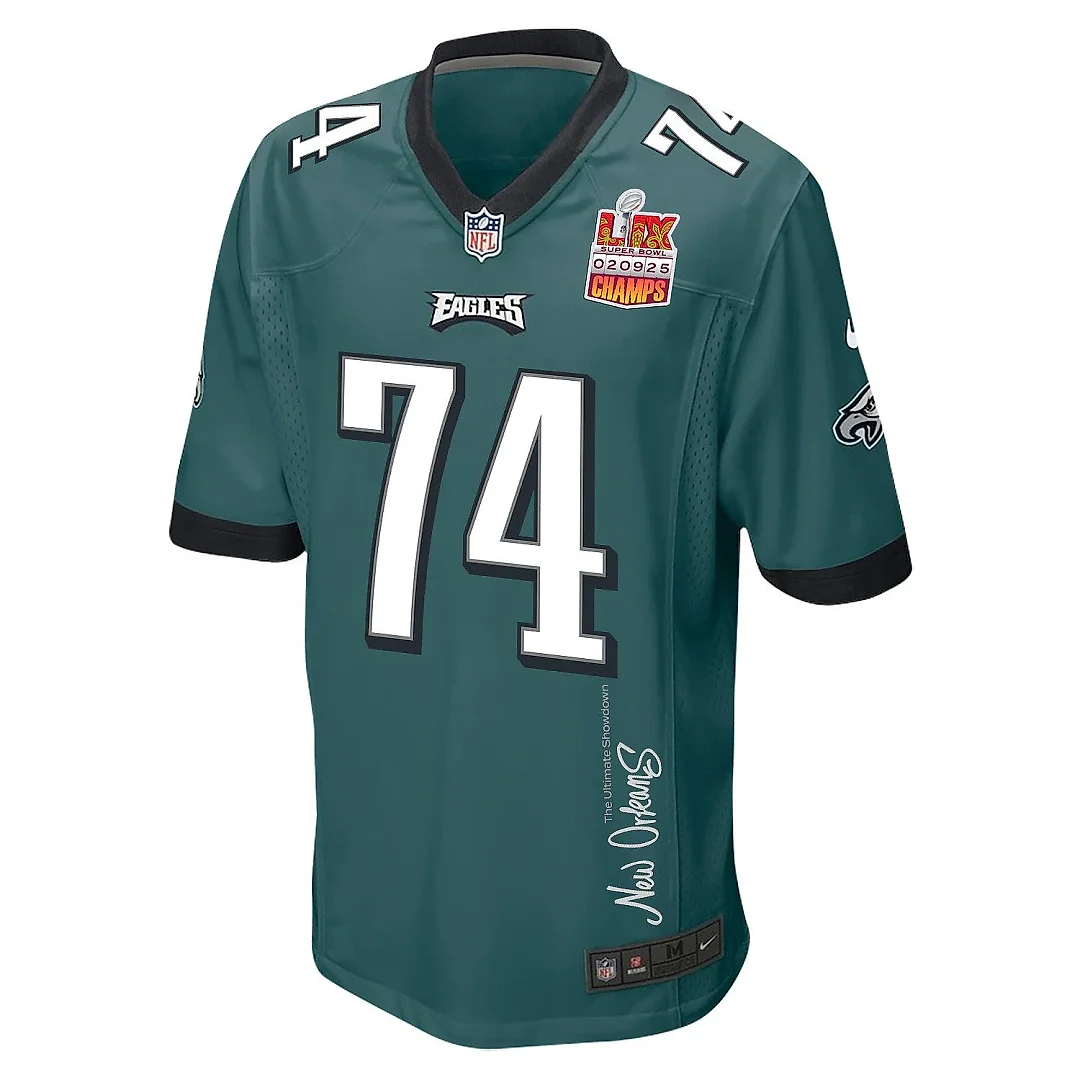 Zennovawear Fred Johnson 74 Philadelphia Eagles Super Bowl LIX Champions Patch 'New Orleans - The Ultimate Showdown' EMBROIDERED Game Men Jersey...