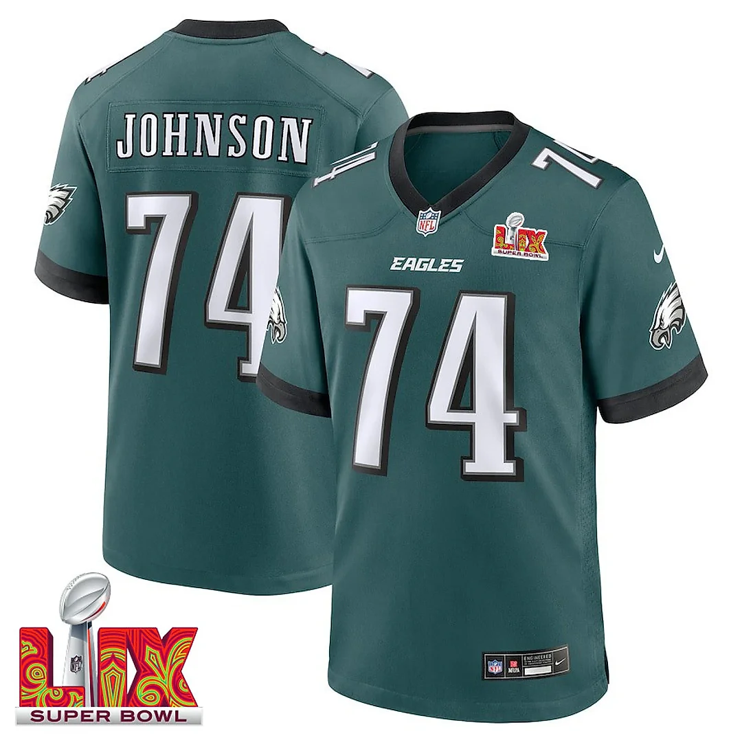 Zennovawear Fred Johnson 74 Philadelphia Eagles Super Bowl LIX Jersey - Men's - Midnight Green