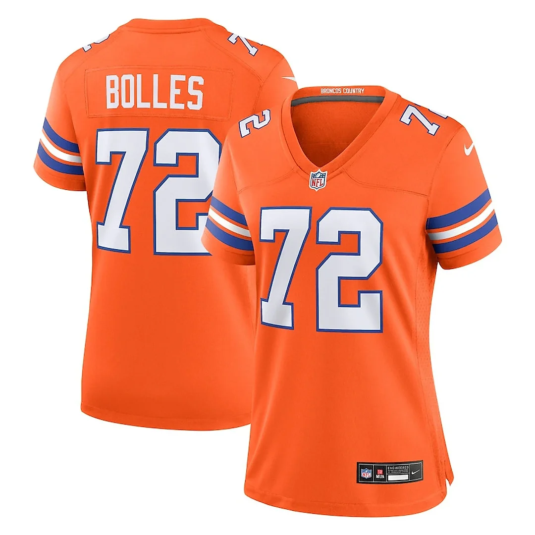 Zennovawear Garrett Bolles 72 Denver Broncos Women's Mile High Collection 1977 Throwback Player Game Jersey - Orange
