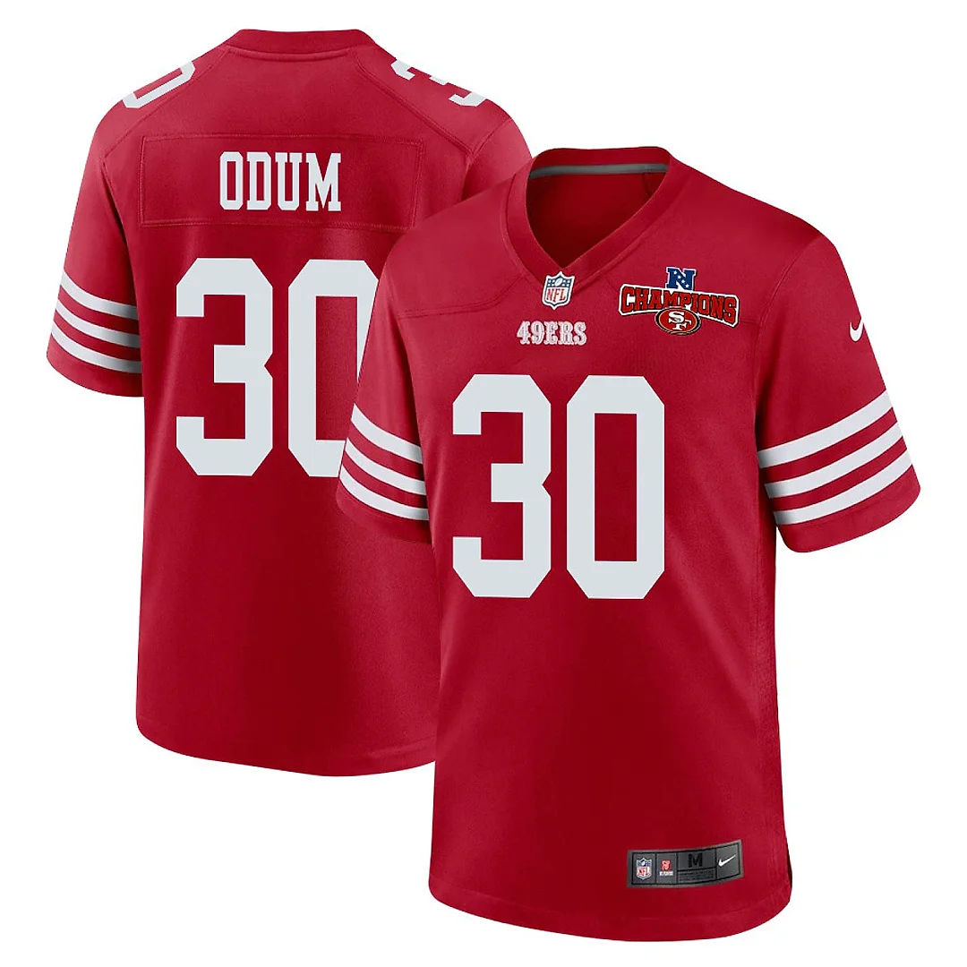 Zennovawear George Odum 30 San Francisco 49ers NFC Champions Patch Game Men Jersey - Scarlet